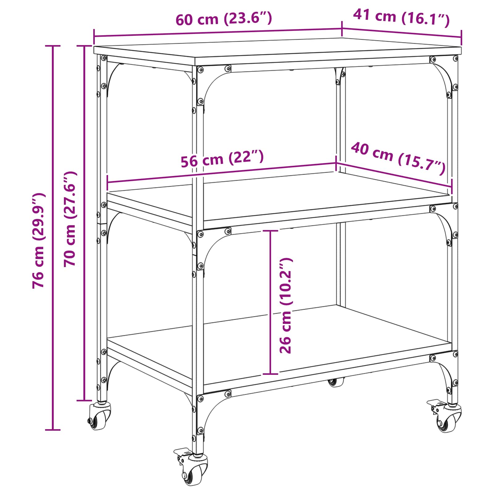 Καρότσι Κουζίνας Δρύς Sonoma 60 x 41 x 76 εκ. - Pakobazaar