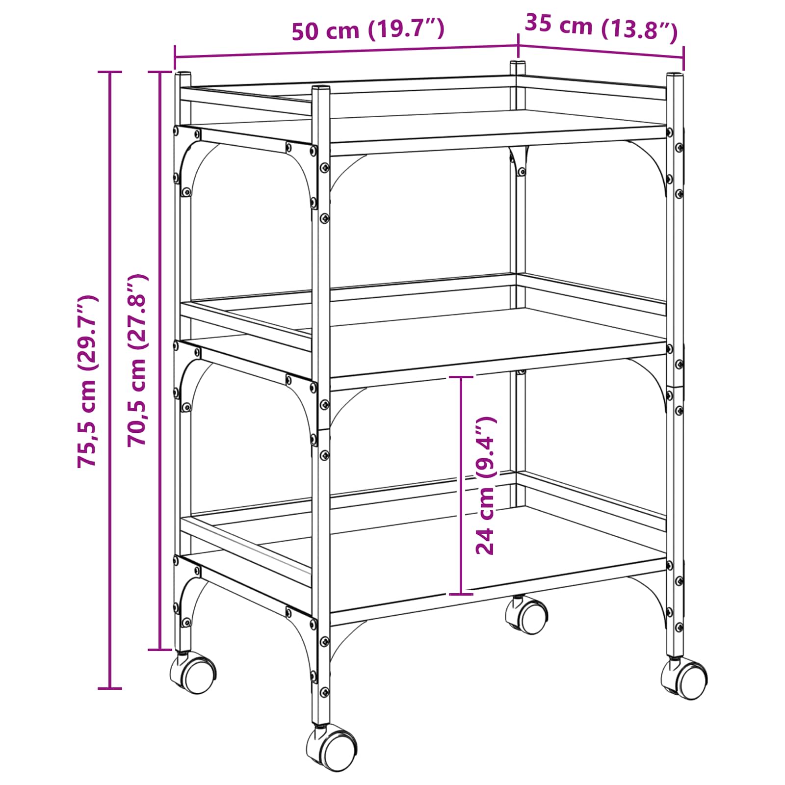 Καρότσι Κουζίνας Δρύς Sonoma 50 x 35 x 75,5 εκ - Pakobazaar