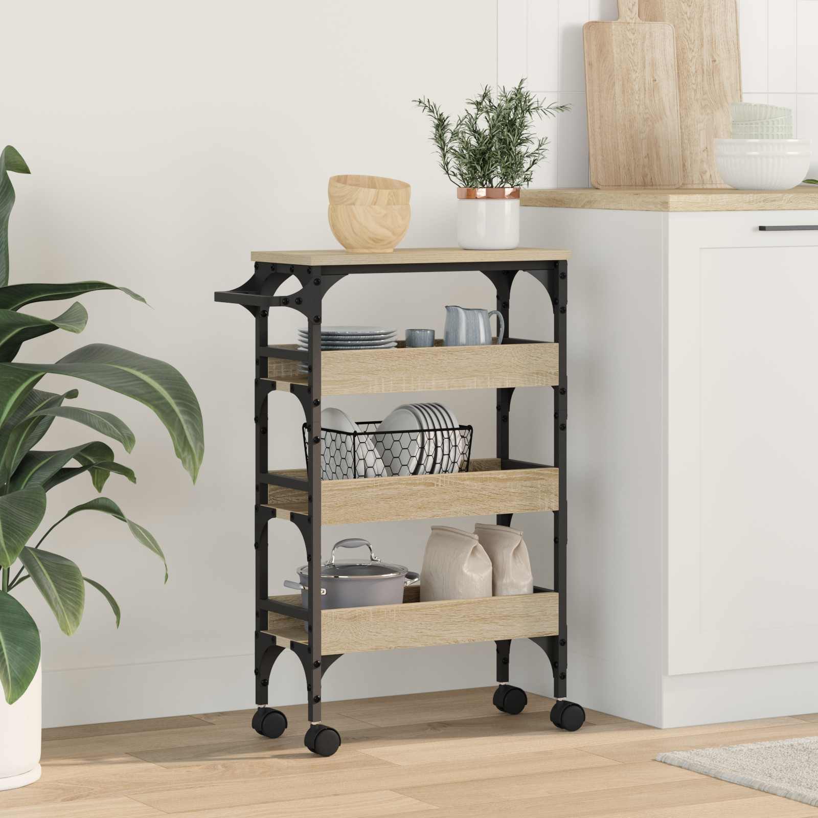 Καρότσι Κουζίνας Δρύς Sonoma 53 x 20 x 76 εκ. - Pakobazaar