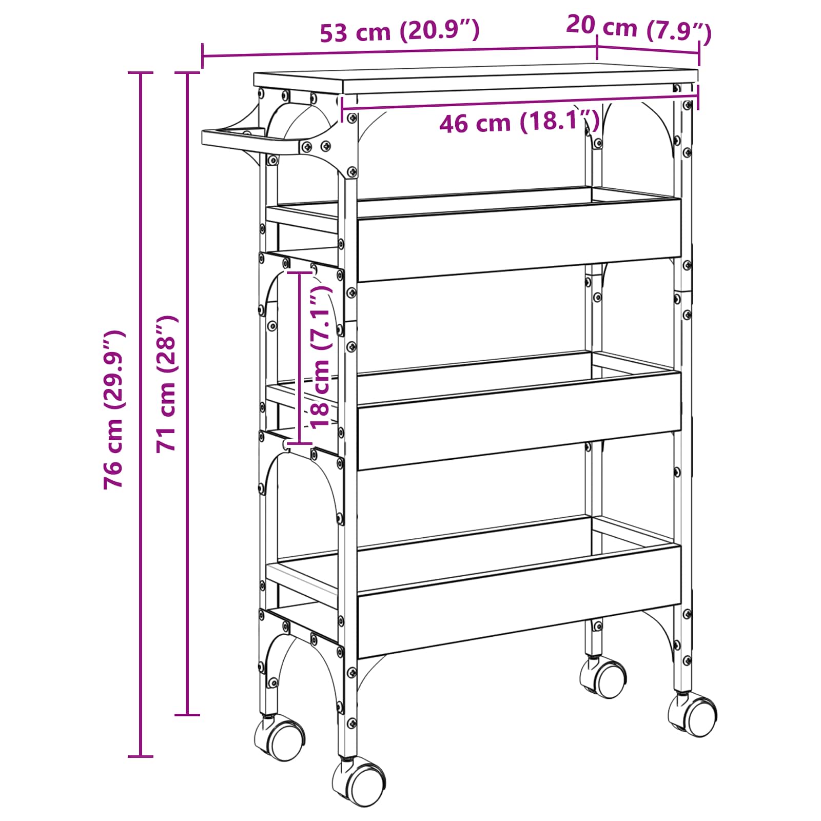 Καρότσι Κουζίνας Δρύς Sonoma 53 x 20 x 76 εκ. - Pakobazaar