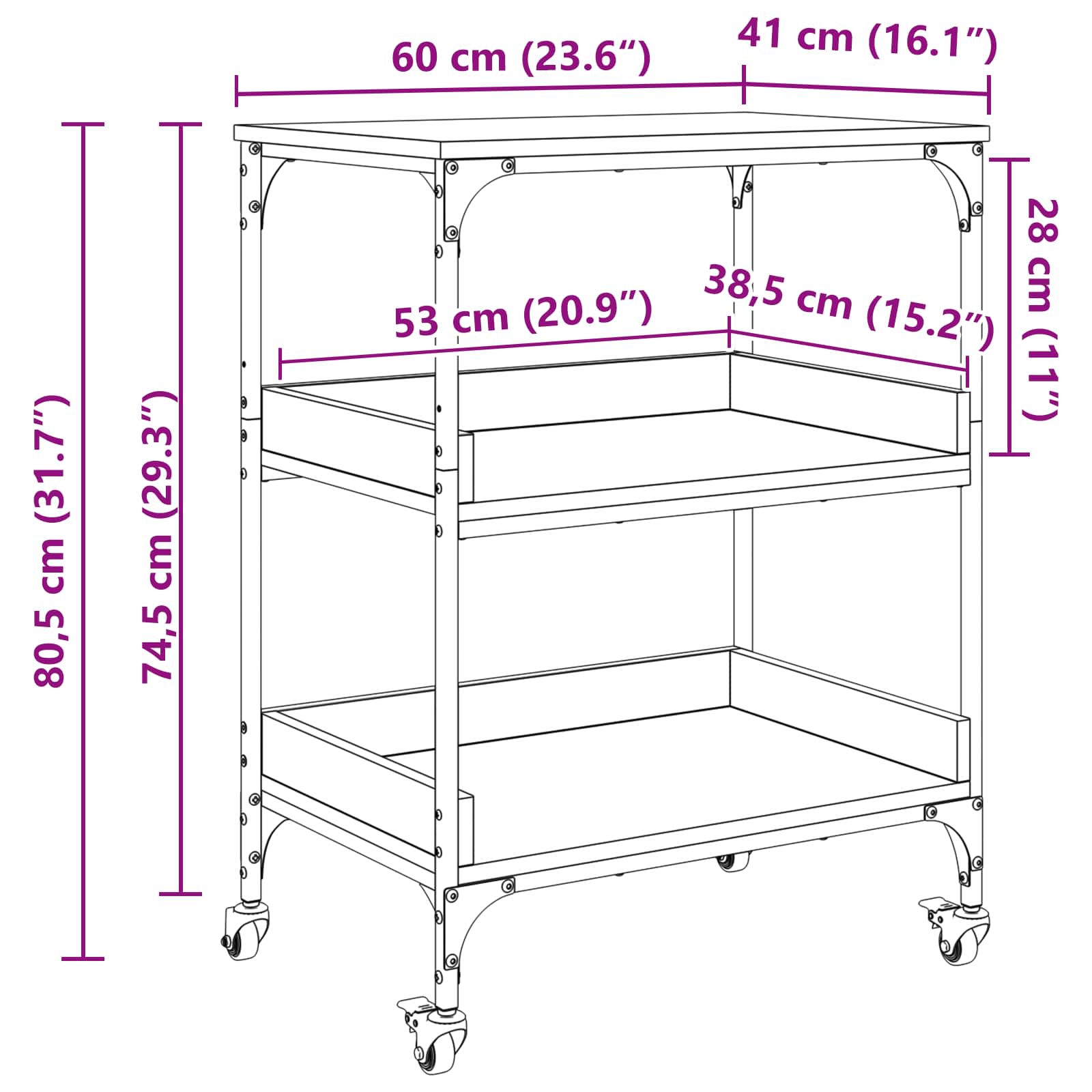 Καρότσι Κουζίνας Artisan Oak 60 x 41 x 80.5 εκ. - Pakobazaar