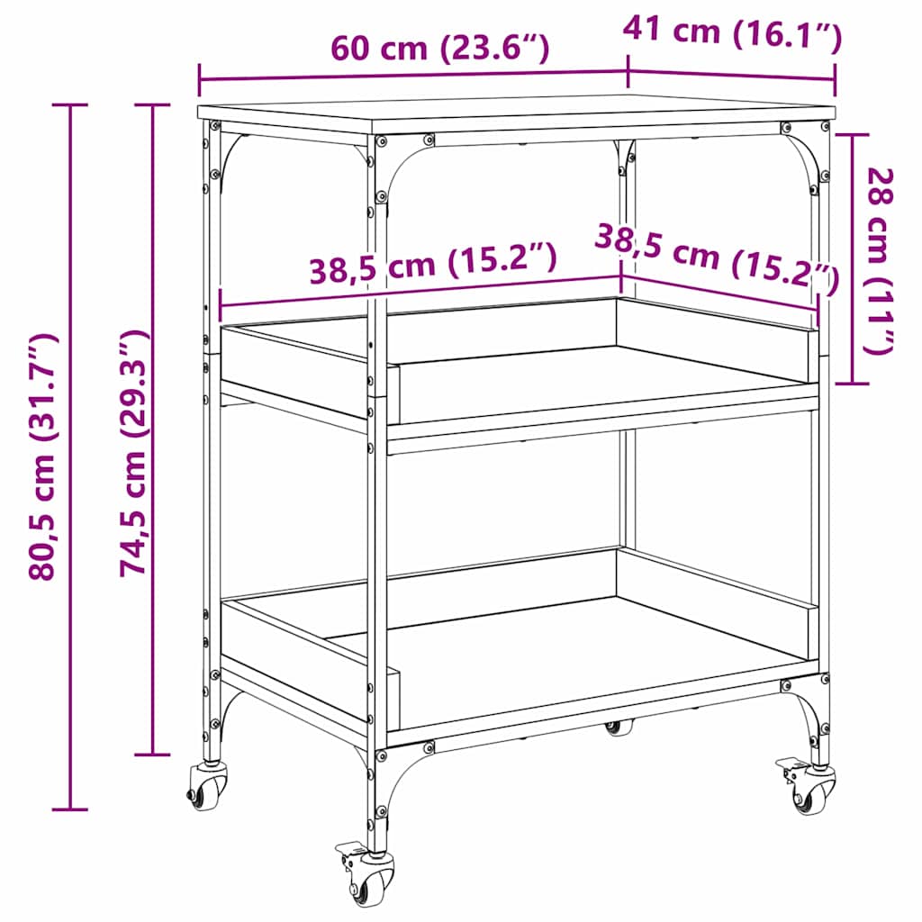 Καρότσι Κουζίνας Μαύρη Οξυά 60 x 41 x 80.5 εκ. - Pakobazaar