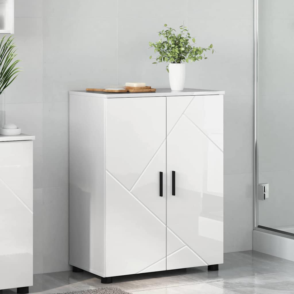 Ντουλάπι Μπάνιου με πόρτα Υψηλής γυαλάδας λευκό 60 x 35 x 80 εκ - Pakobazaar