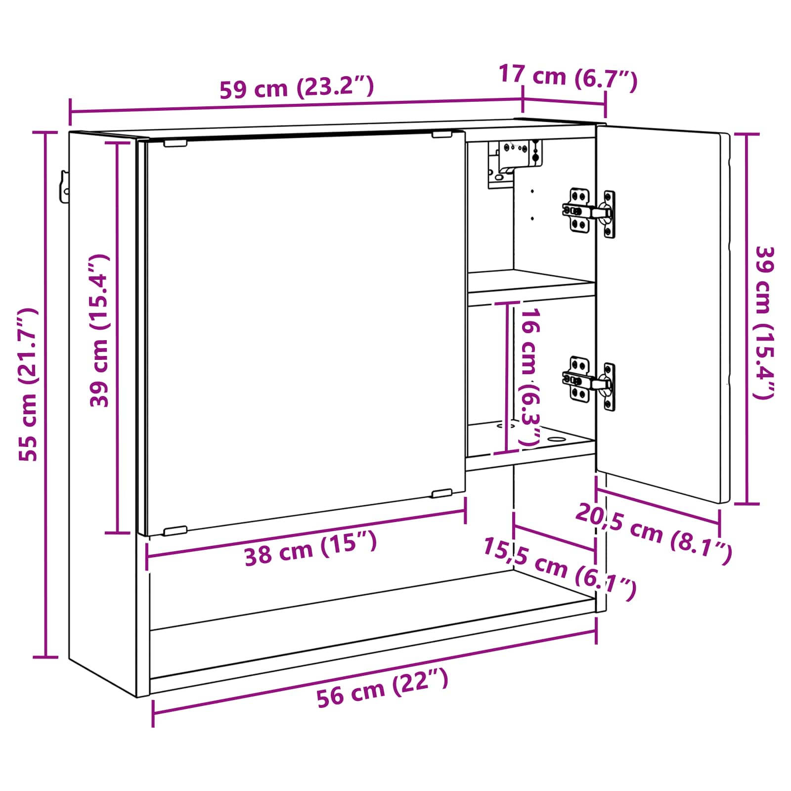 Ντουλάπα Καθρέφτη Παλιό ξύλο 59 x 17 x 55 cm Επεξεργασμένο Ξύλο - Pakobazaar