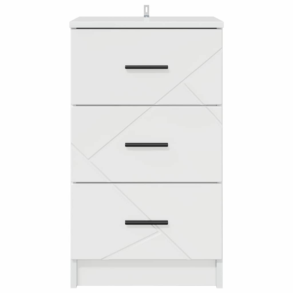 Κομοδίνο Γυαλιστερό λευκό 38 x 38 x 66 εκ Επεξεργασμένο ξύλο