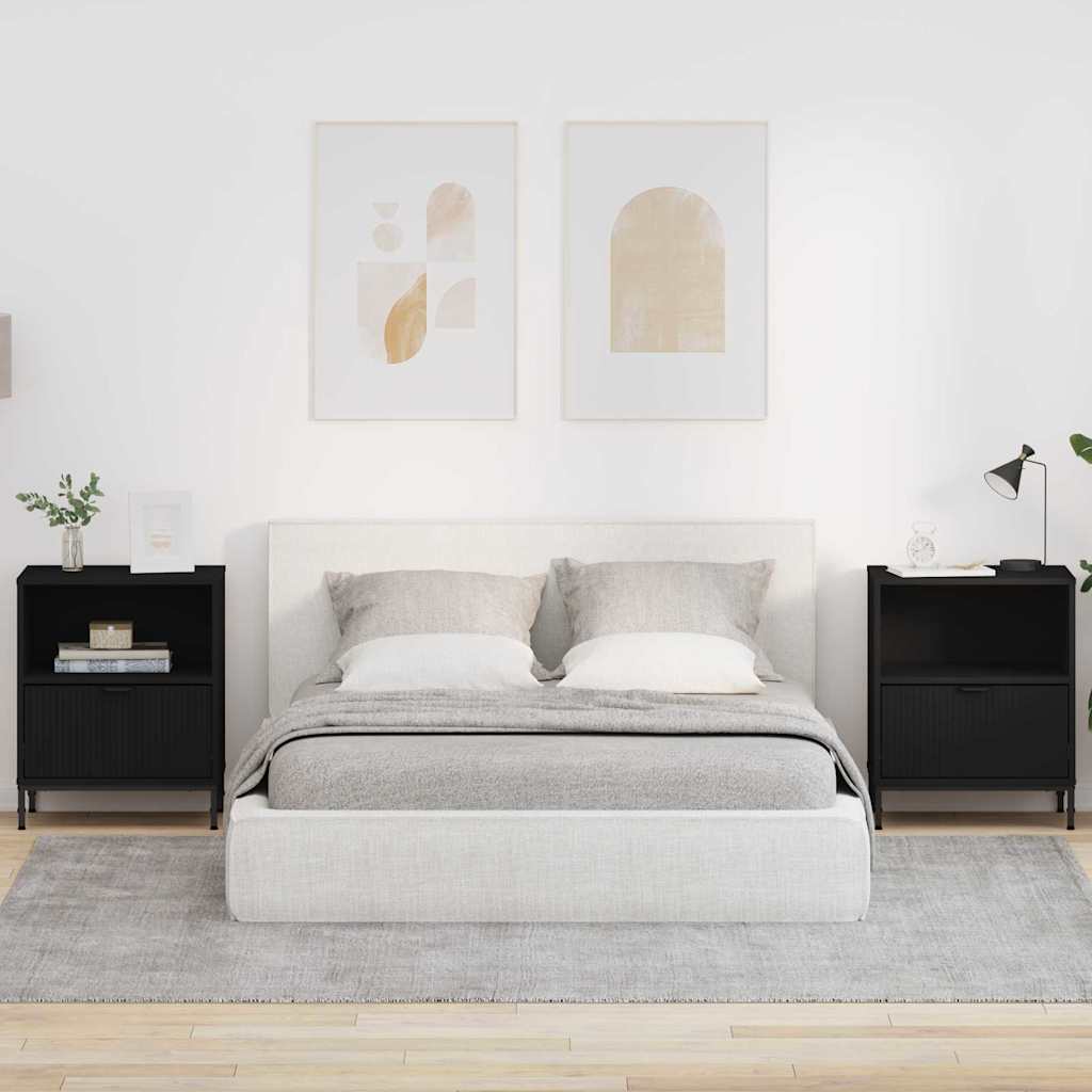 Κομοδίνο 2 pcs Μαύρο 49 x 36 x 61 εκ Επεξεργασμένο ξύλο - Pakobazaar