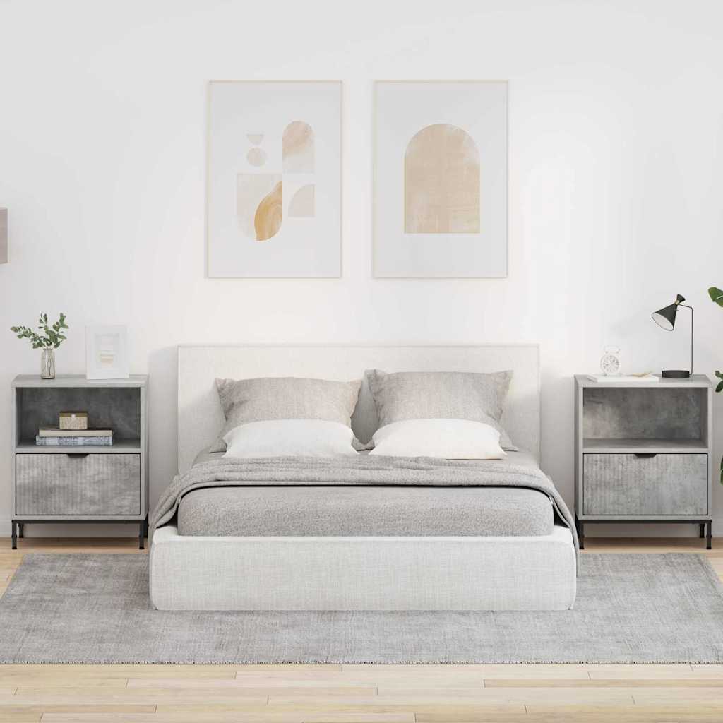 Κομοδίνο με συρτάρι 2 pcs Γκρι σκυροδέματος 49 x 36 x 61 εκ - Pakobazaar