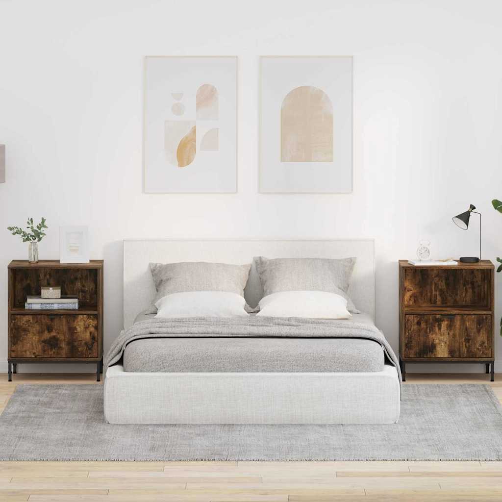 Κομοδίνο 2 pcs Καπνιστή δρυς 49 x 36 x 61 εκ Επεξεργασμένο ξύλο - Pakobazaar