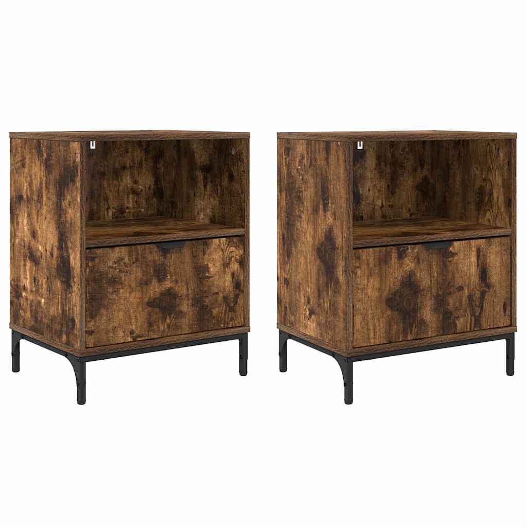 Κομοδίνο 2 pcs Καπνιστή δρυς 49 x 36 x 61 εκ Επεξεργασμένο ξύλο - Pakobazaar