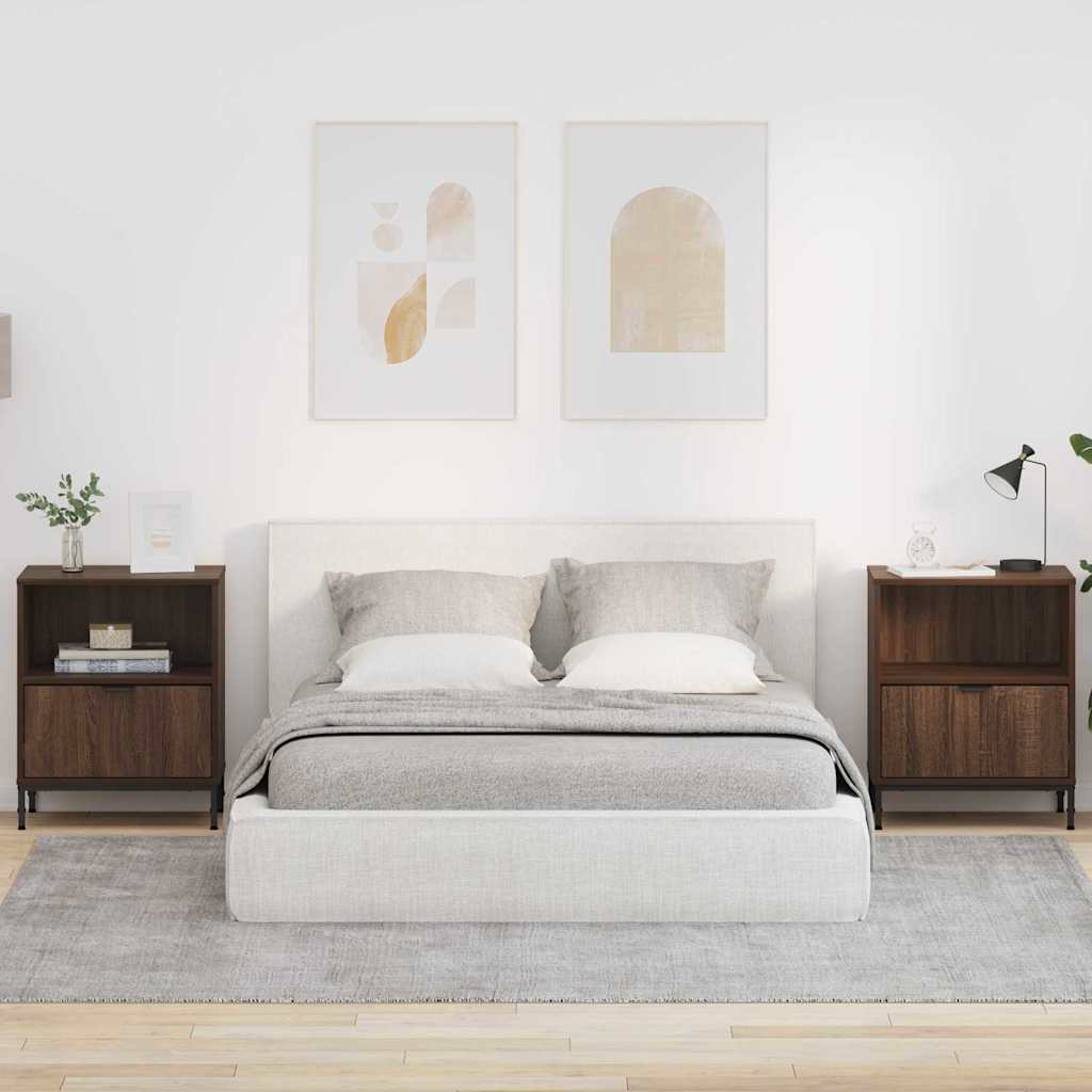 Κομοδίνο 2 pcs Καφέ δρυς 49 x 36 x 61 εκ Επεξεργασμένο ξύλο - Pakobazaar