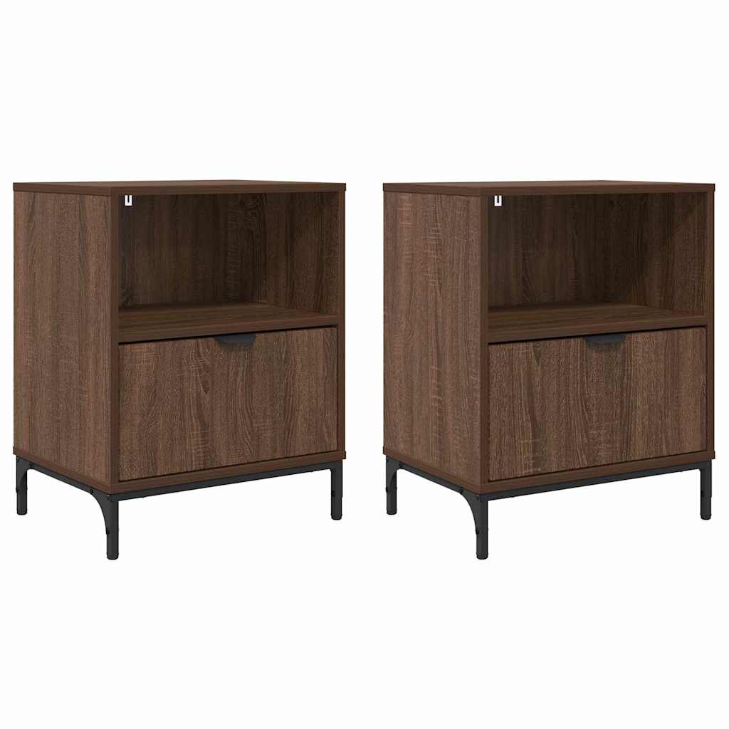 Κομοδίνο 2 pcs Καφέ δρυς 49 x 36 x 61 εκ Επεξεργασμένο ξύλο - Pakobazaar