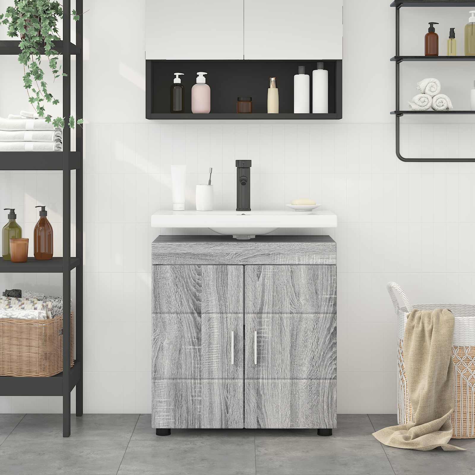 Σετ Ντουλαπιών Μπάνιου TULUM Γκρίζο Σονομα 60 x 34 x 63 εκ - Pakobazaar