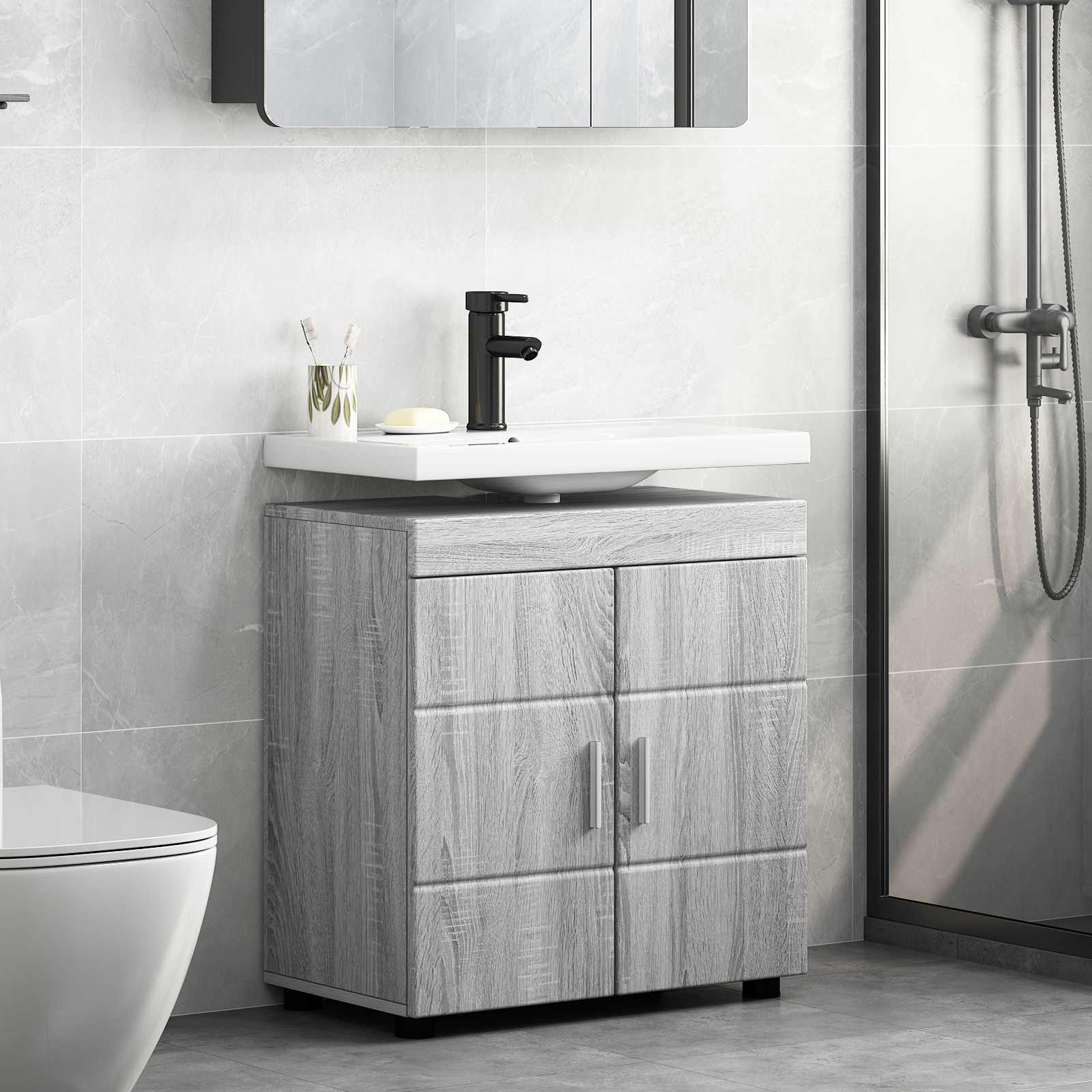 Σετ Ντουλαπιών Μπάνιου TULUM Γκρίζο Σονομα 60 x 34 x 63 εκ - Pakobazaar
