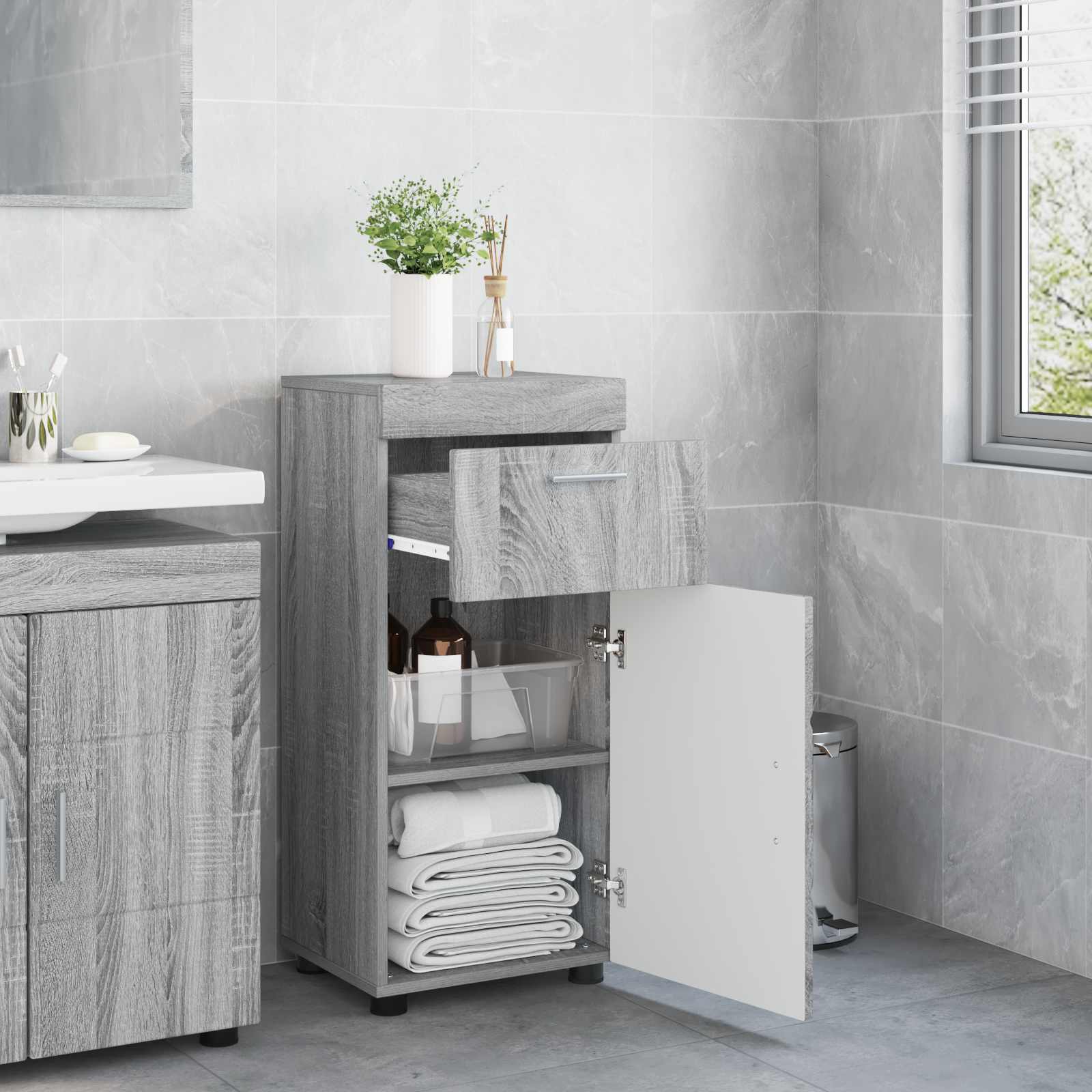 Σετ Ντουλαπιών Μπάνιου TULUM Γκρίζο Σονομα 37 x 31,5 x 82 εκ - Pakobazaar