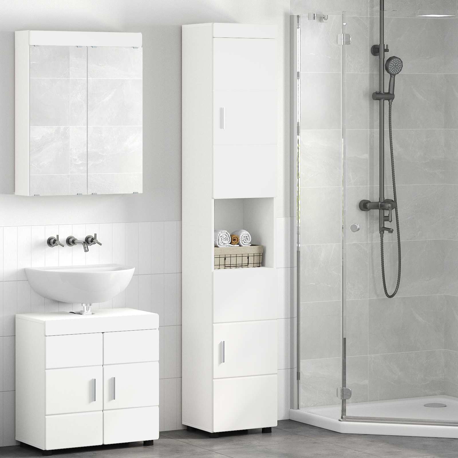Σετ Ντουλαπιών Μπάνιου TULUM Λευκό 37 x 31,5 x 203 εκ - Pakobazaar