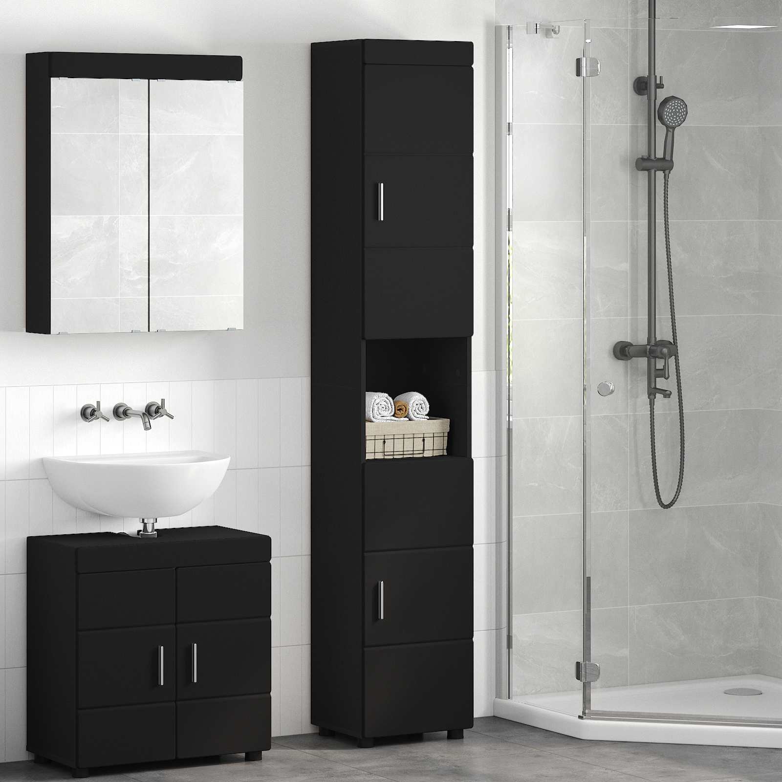 Σετ Ντουλαπιών Μπάνιου TULUM Μαύρο 37 x 31,5 x 203 εκ - Pakobazaar