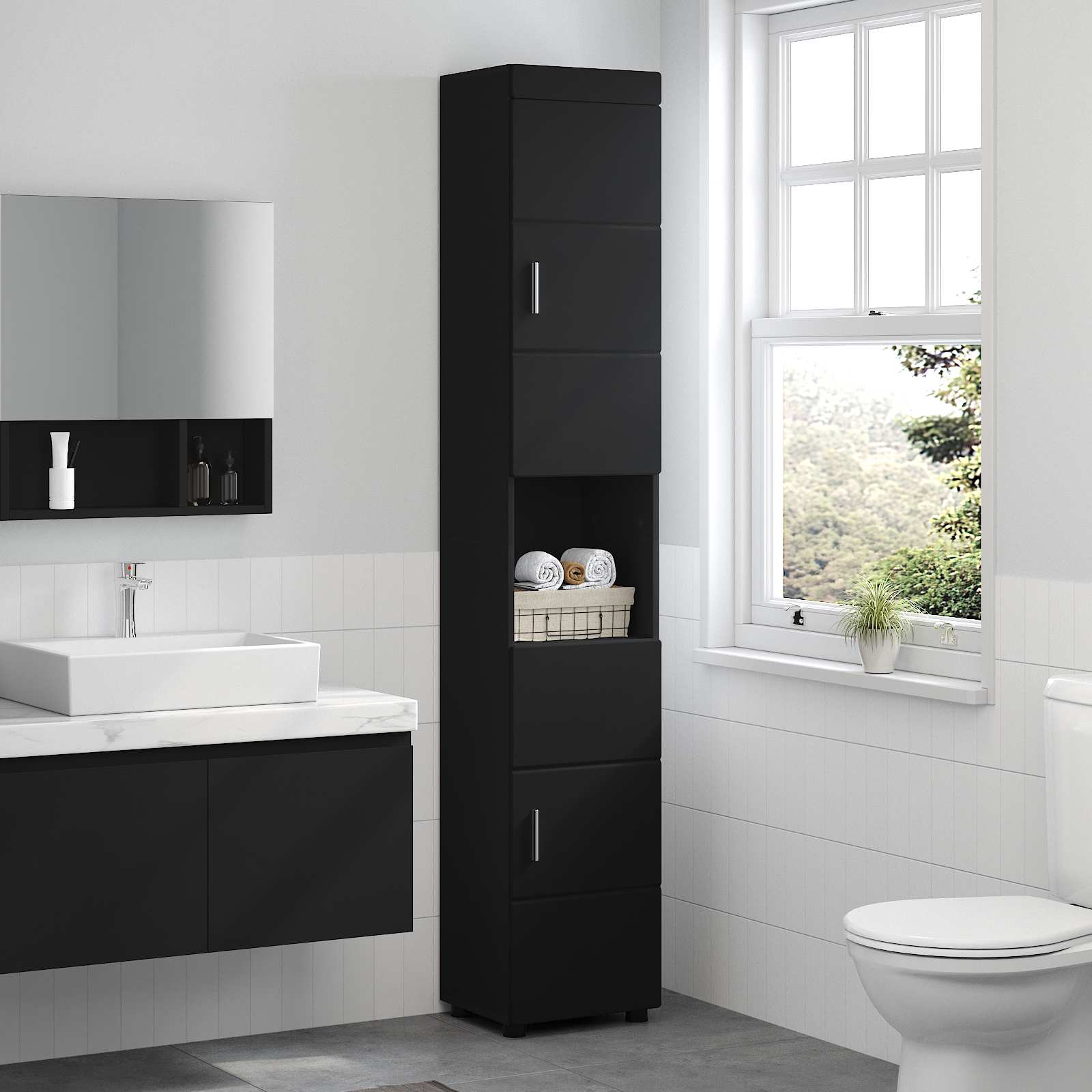 Σετ Ντουλαπιών Μπάνιου TULUM Μαύρο 37 x 31,5 x 203 εκ - Pakobazaar