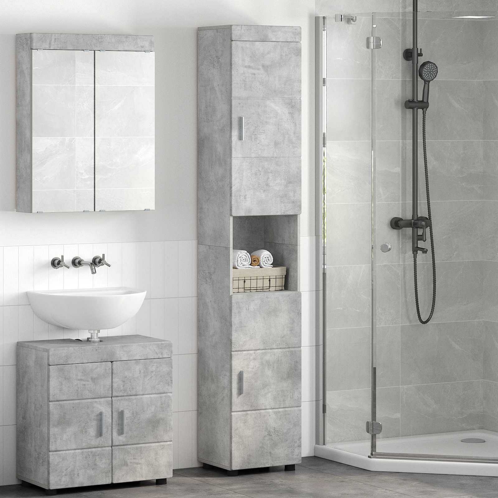 Σετ Ντουλαπιών Μπάνιου TULUM Σκυρόδεμα Γκρι 37 x 31,5 x 203 εκ - Pakobazaar