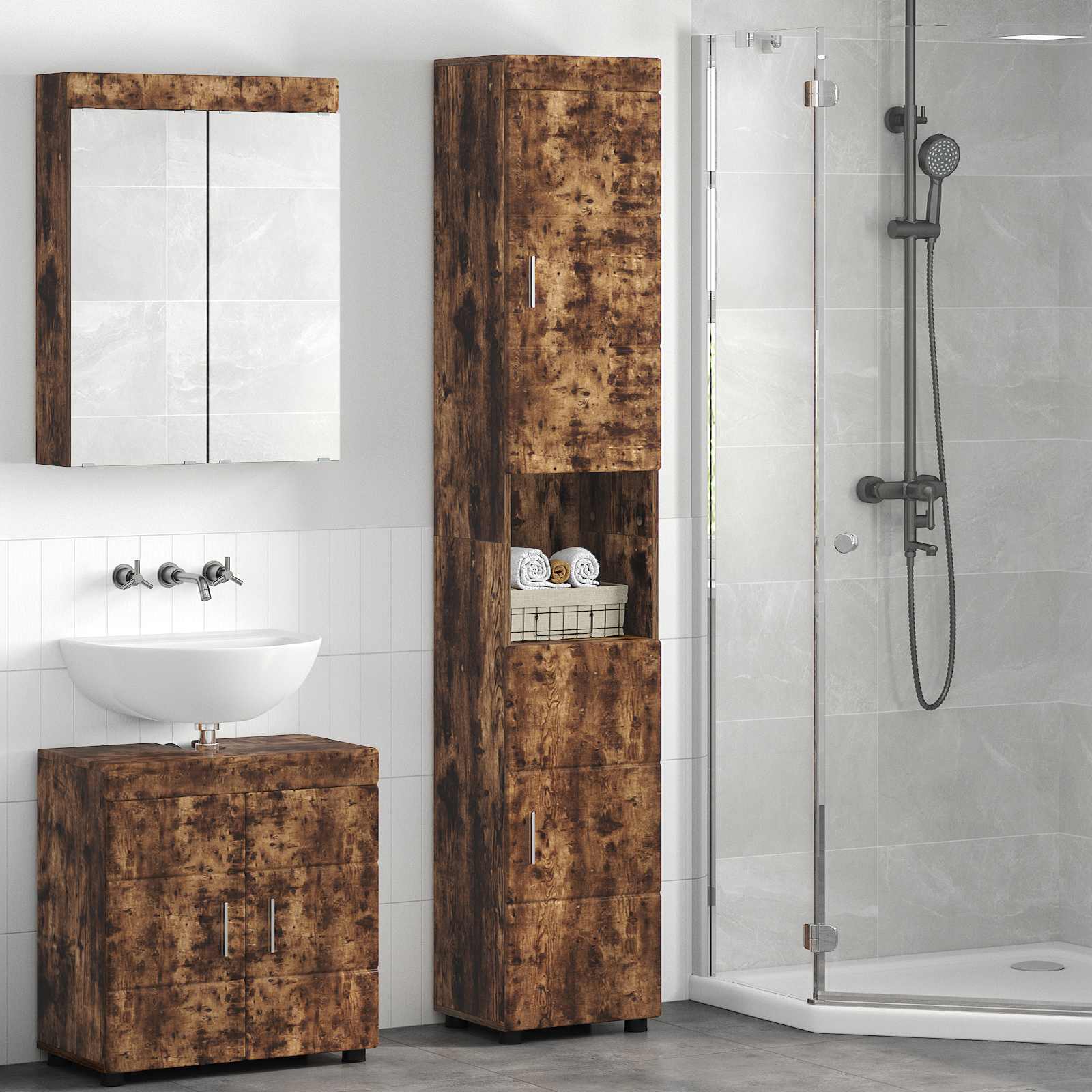 Σετ Ντουλαπιών Μπάνιου TULUM Καπνιστό Δρύς 37 x 31,5 x 203 εκ - Pakobazaar