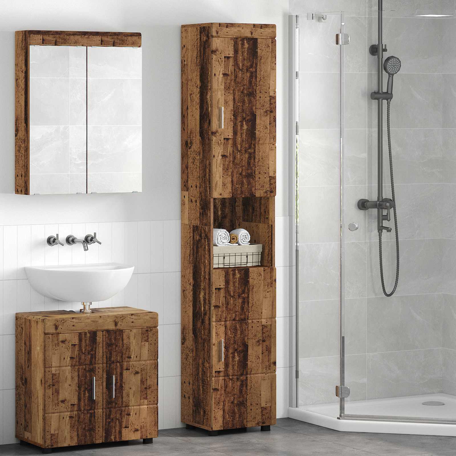 Σετ Ντουλαπιών Μπάνιου TULUM Παλιό ξύλο 37 x 31,5 x 203 εκ - Pakobazaar