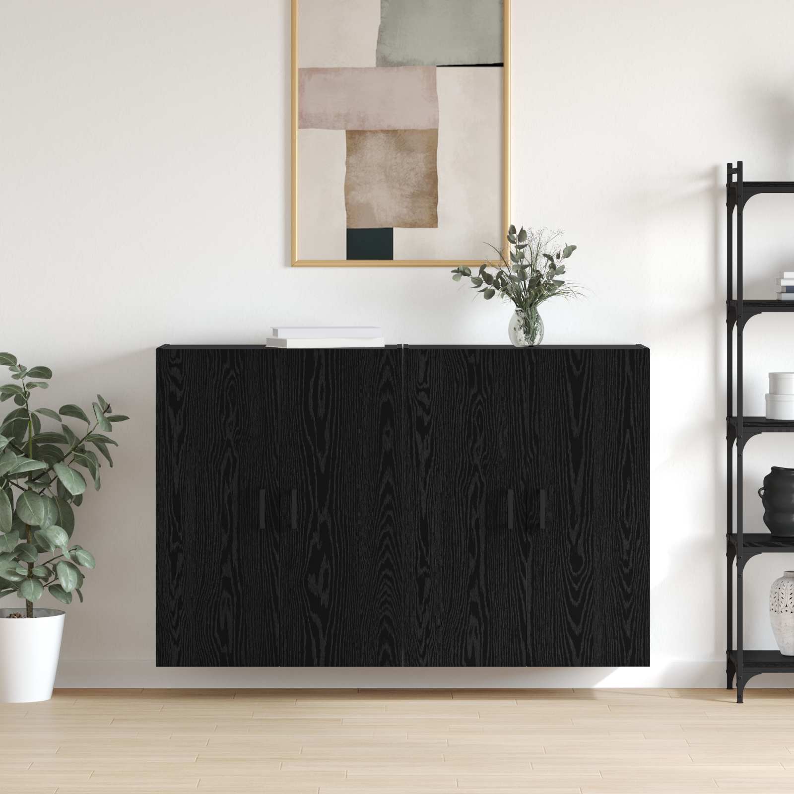 Τοίχου Ντουλάπα Επιτοίχιο 2 pcs Μαύρη Οξυά 69,5 x 34 x 90 εκ. - Pakobazaar