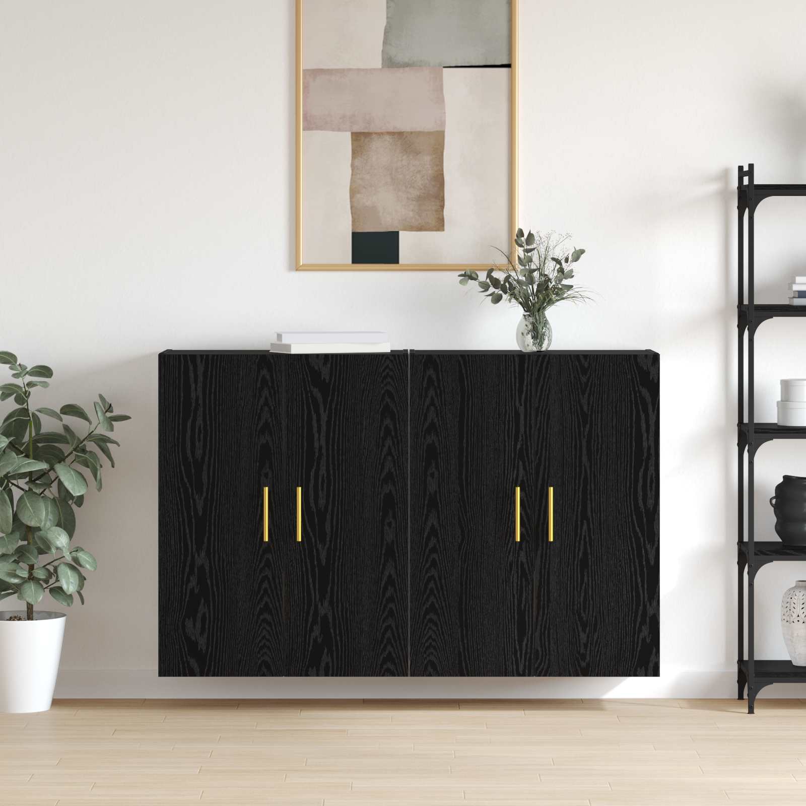 Τοίχου Ντουλάπα Επιτοίχιο 2 pcs Μαύρη Οξυά 69,5 x 34 x 90 εκ. - Pakobazaar