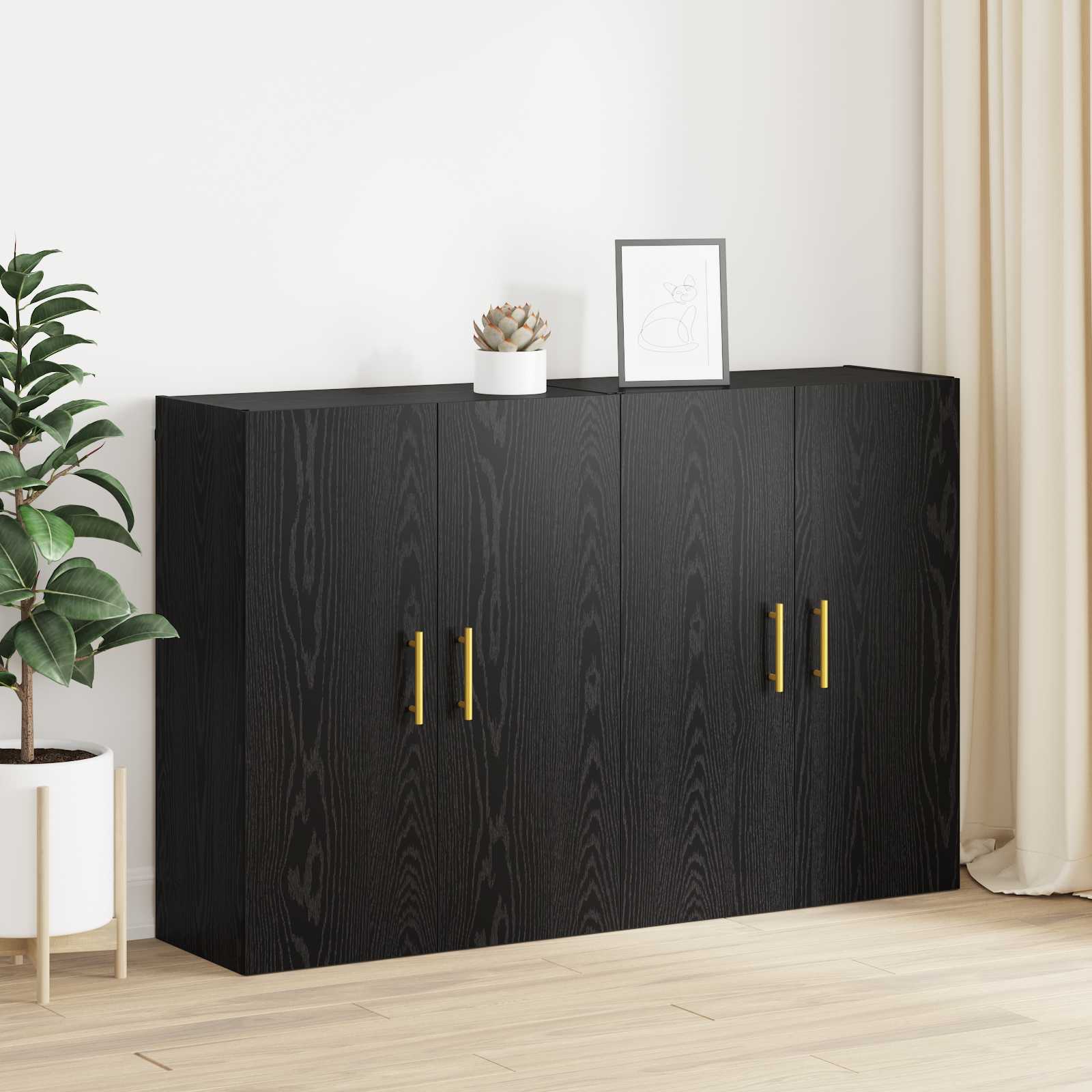 Τοίχου Ντουλάπα Επιτοίχιο 2 pcs Μαύρη Οξυά 69,5 x 34 x 90 εκ. - Pakobazaar