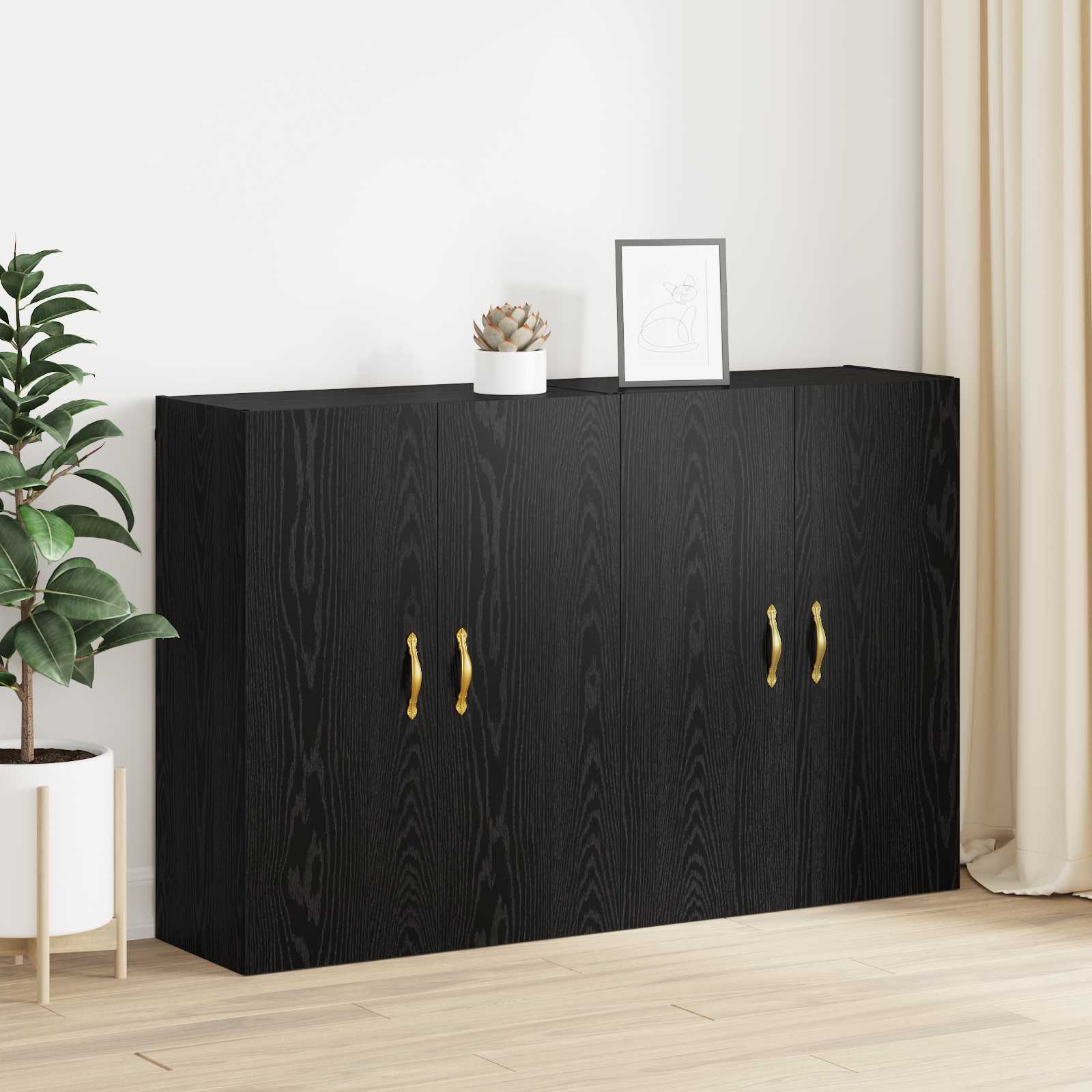 Τοίχου Ντουλάπα Επιτοίχιο 2 pcs Μαύρη Οξυά 69,5 x 34 x 90 εκ. - Pakobazaar