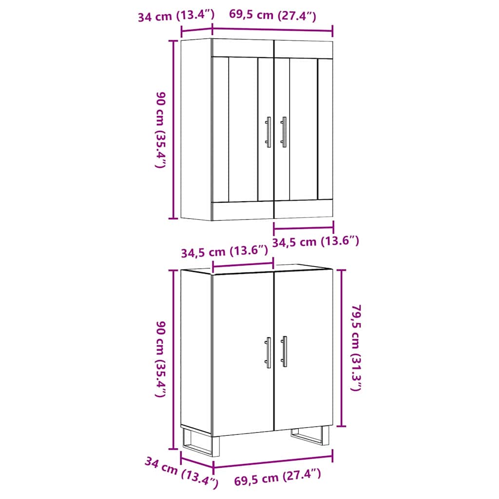 Highboard 2 pcs Παλαιό ξύλο Επεξεργασμένο ξύλο