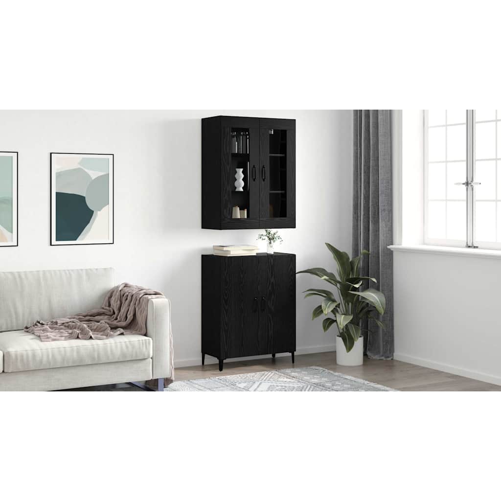 Highboard 2 pcs Μαύρη δρυς Επεξεργασμένο ξύλο - Pakobazaar