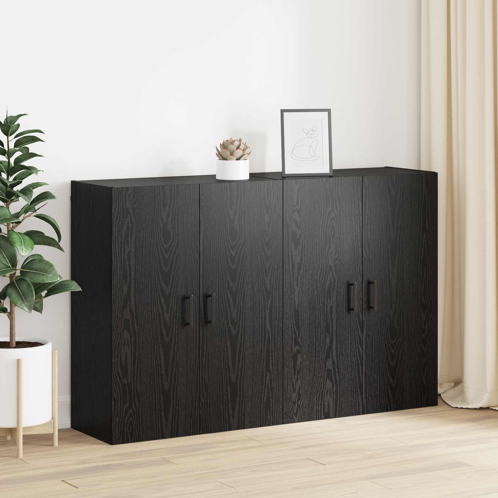 Τοίχου Ντουλάπα Επιτοίχιο 2 pcs Μαύρη Οξυά 69,5 x 34 x 90 εκ. - Pakobazaar