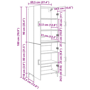 Highboard Παλαιό ξύλο 69,5 x 34 x 180 εκ. Επεξεργασμένο ξύλο - Pakobazaar