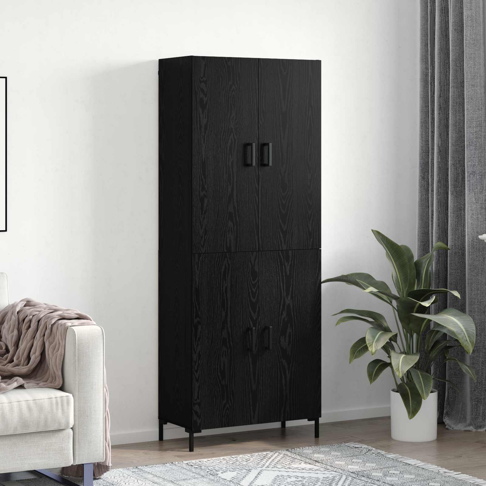 Highboard Μαύρη δρυς 69,5 x 34 x 180 εκ. Επεξεργασμένο ξύλο - Pakobazaar