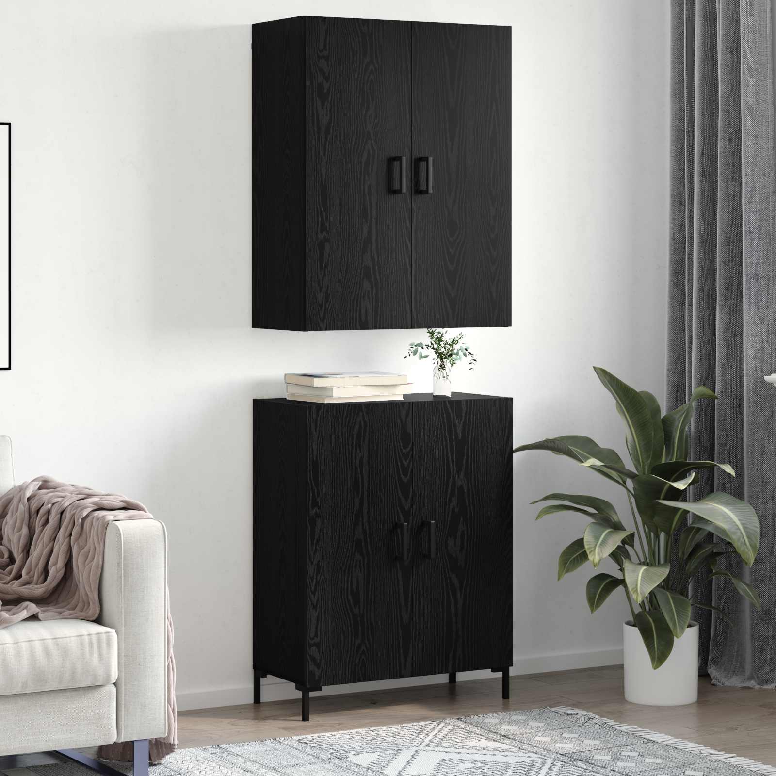 Highboard Μαύρη δρυς 69,5 x 34 x 180 εκ. Επεξεργασμένο ξύλο - Pakobazaar
