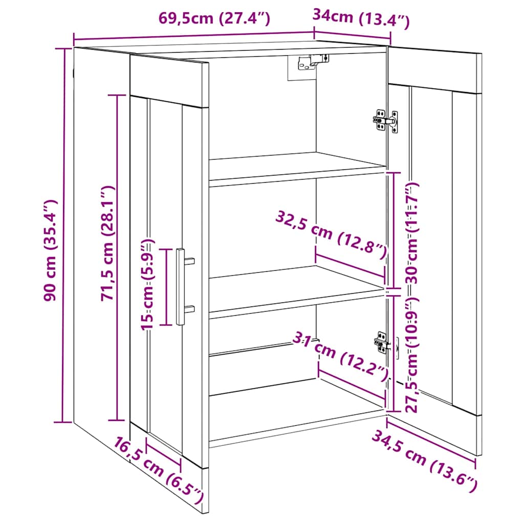 Ντουλάπια Τοίχου 2 pcs Μαύρη δρυς 69,5 x 34 x 90 εκ.
