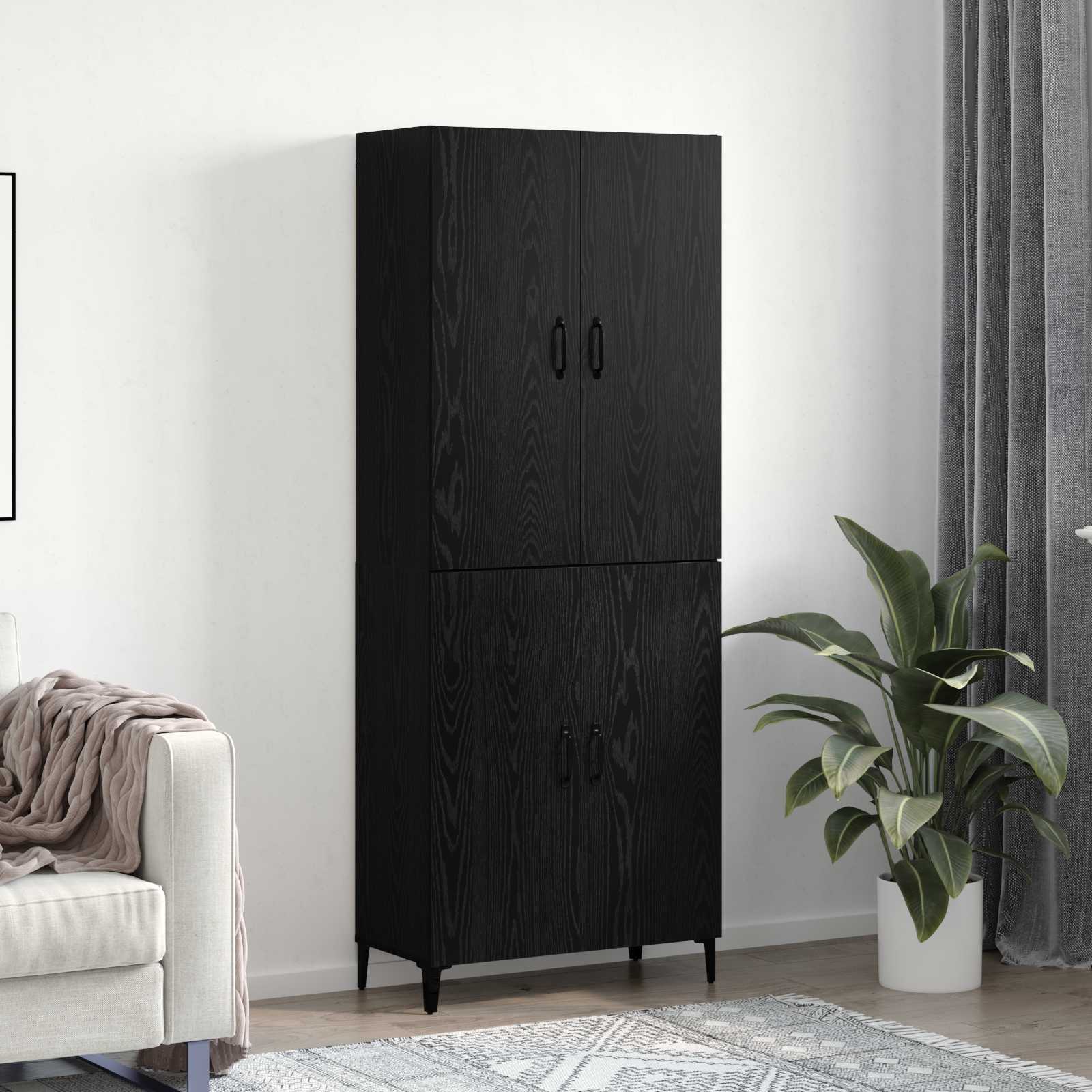 Highboard 2 pcs Μαύρη Οξυά Επεξεργασμένο ξύλο - Pakobazaar