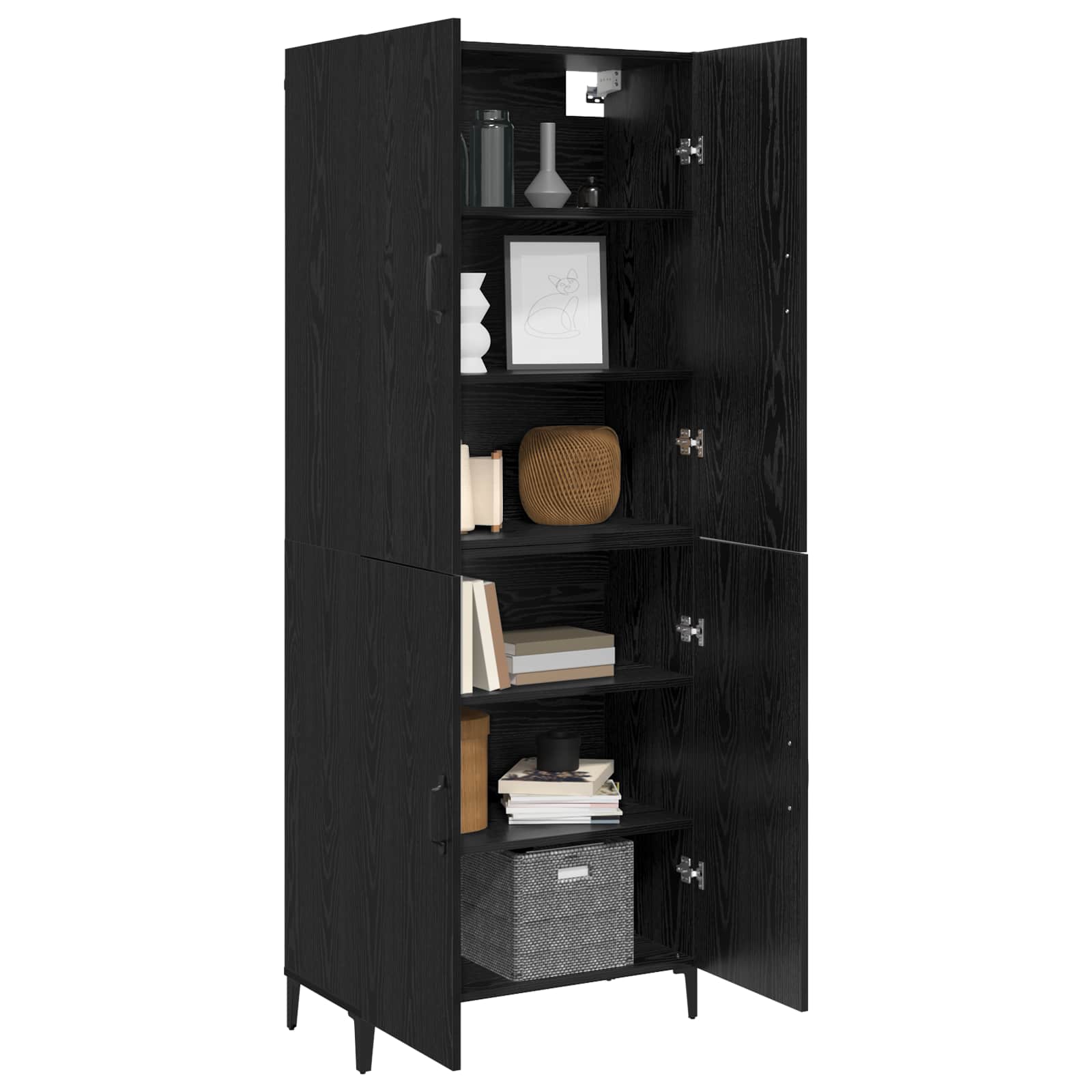 Highboard 2 pcs Μαύρη Οξυά Επεξεργασμένο ξύλο - Pakobazaar