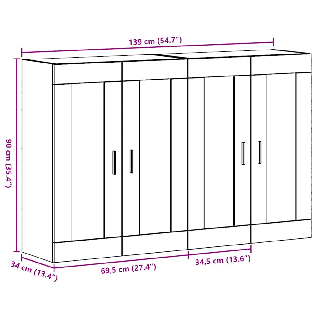 Ντουλάπια Τοίχου 2 pcs Παλαιό ξύλο 69,5 x 34 x 90 εκ.