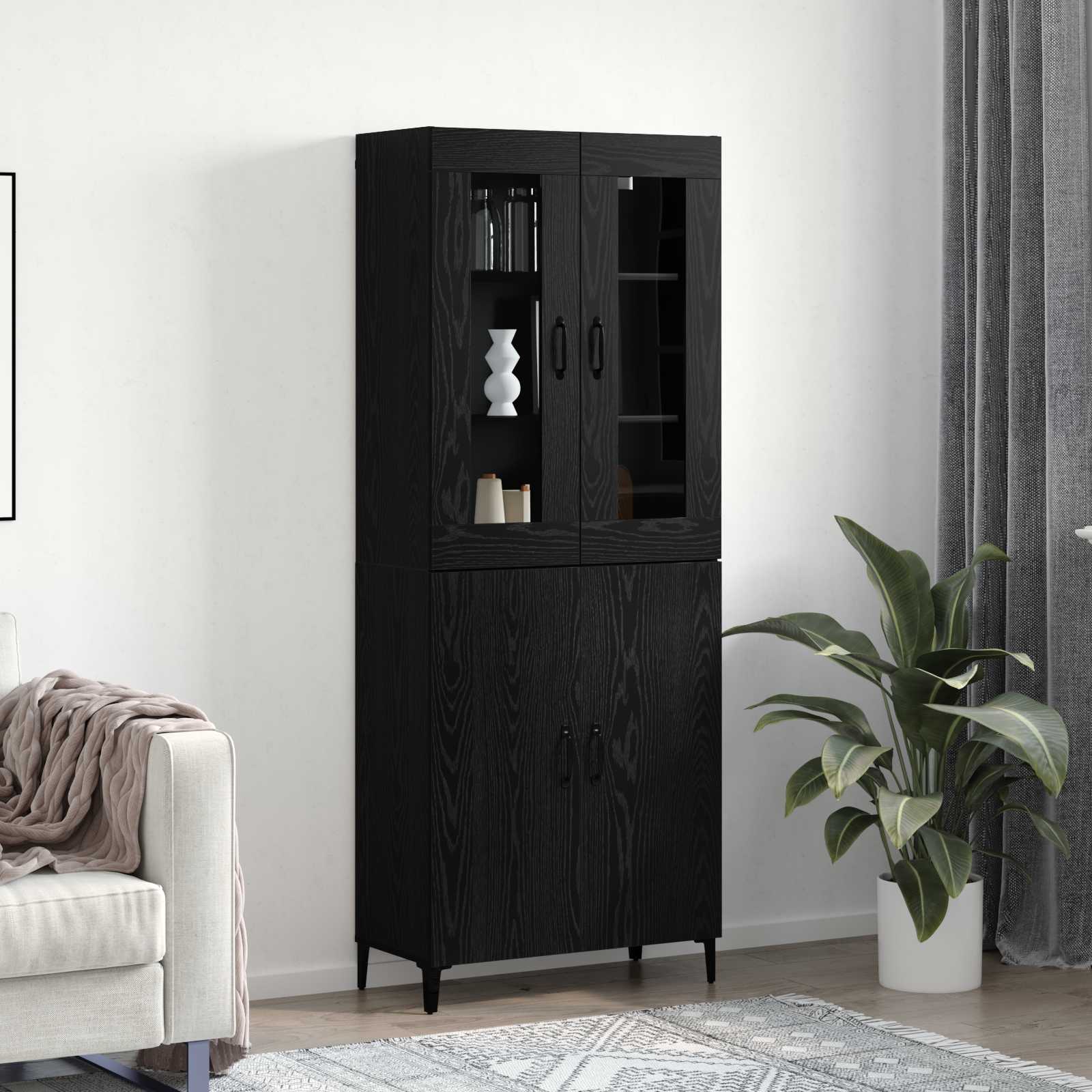 Highboard 2 pcs Μαύρη Οξυά Επεξεργασμένο ξύλο - Pakobazaar