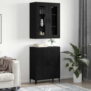 Highboard 2 pcs Μαύρη Οξυά Επεξεργασμένο ξύλο - Pakobazaar