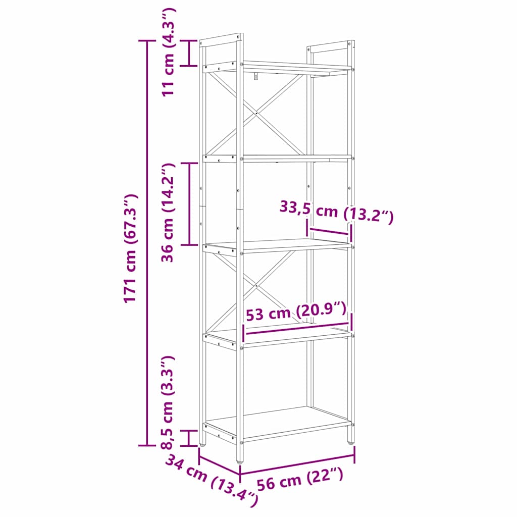 Ράφι Βιβλίων Παλιό Ξύλο 56 x 34 x 171 εκ Επεξεργασμένο ξύλο