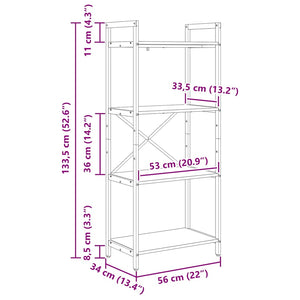 Ράφι Βιβλίων 4 επίπεδα 56 x 34 x 133,5 εκ Επεξεργασμένο Ξύλο