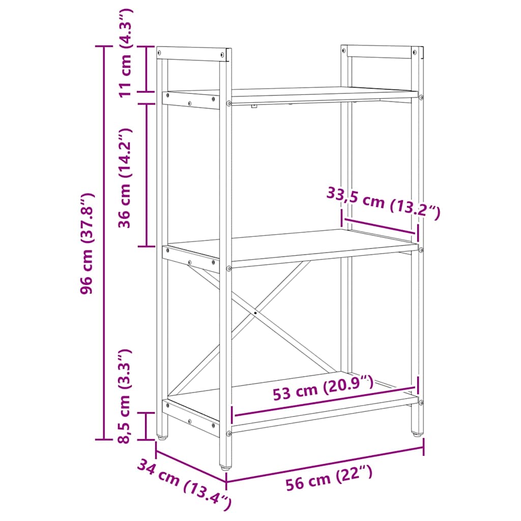 Ράφι Βιβλίων Παλιό Ξύλο 56 x 34 x 96 εκ Επεξεργασμένο ξύλο