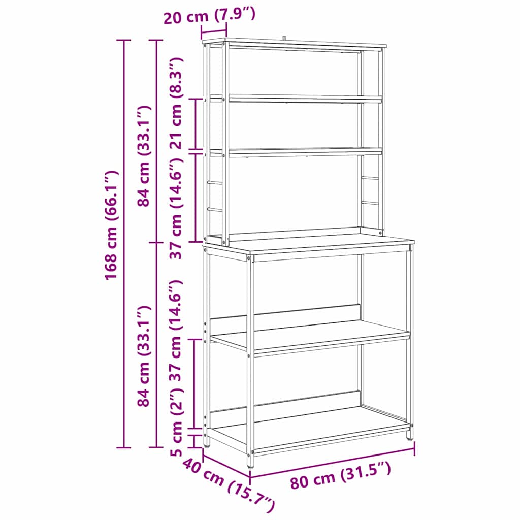 Ράφι Κουζίνας Μαύρη Οξυά 80 x 40 x 168 εκ Επεξεργασμένο ξύλο - Pakobazaar