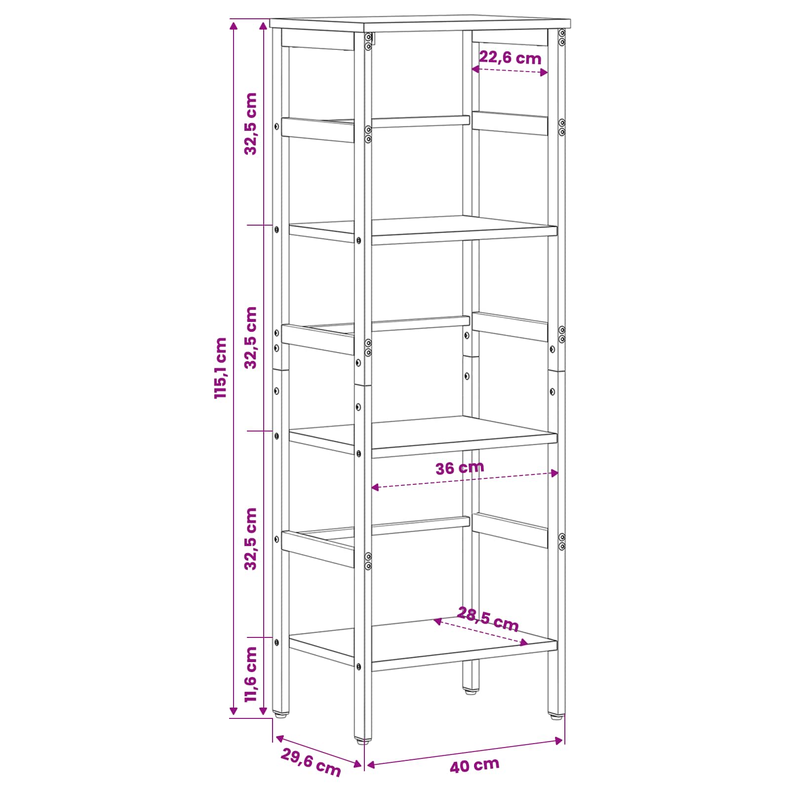 Ράφι Βιβλίων Γκρίζο Σονομα 40 x 29,5 x 115 εκ - Pakobazaar