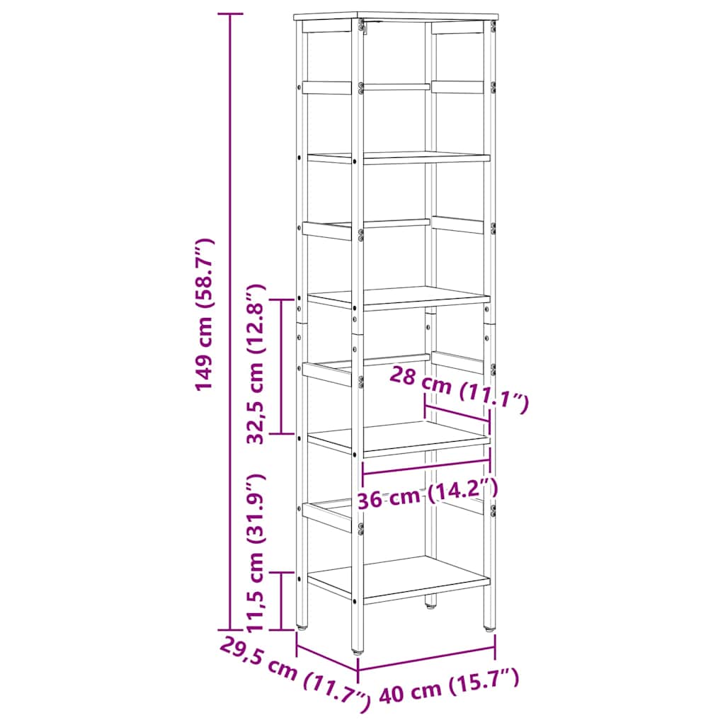 Ράφι Βιβλίων Μαύρη Οξυά 40 x 29,5 x 149 εκ Επεξεργασμένο ξύλο - Pakobazaar