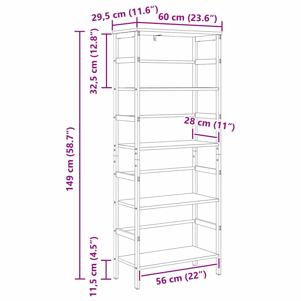 Ράφι Βιβλίων Καπνιστό Δρύς 60 x 29,5 x 149 εκ