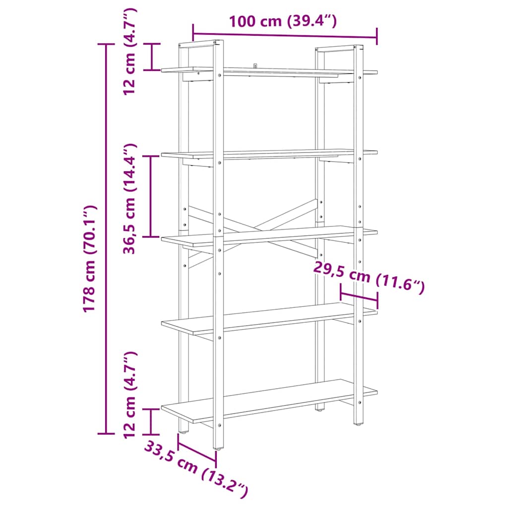 Ράφι Βιβλίων Γκρίζο Σονομα 100 x 33,5 x 178 εκ