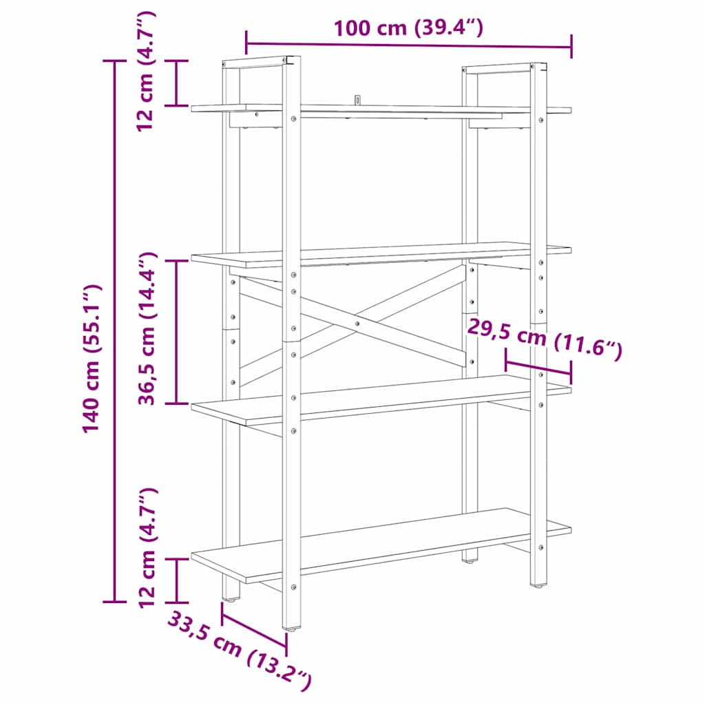Ράφι Βιβλίων Γκρίζο Σονομα 100 x 33,5 x 140 εκ