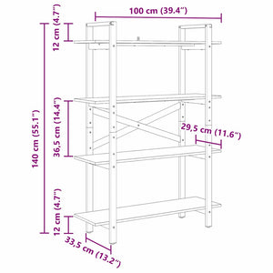 Ράφι Βιβλίων 4 επιπέδων 100 x 33,5 x 140 εκ Επεξεργασμένο Ξύλο